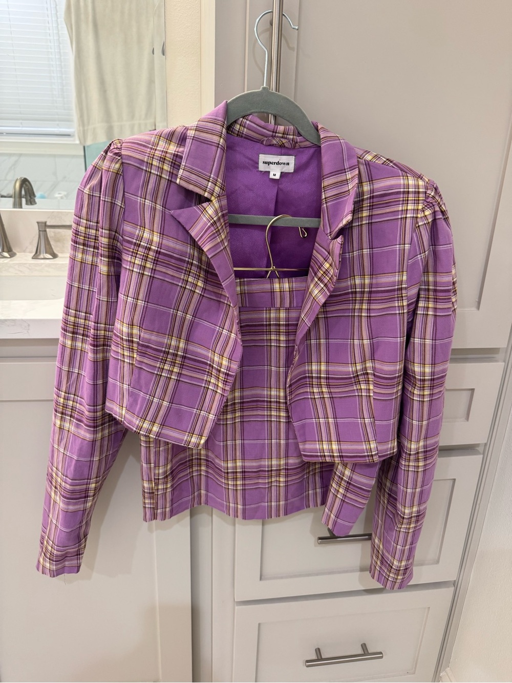 superdown Lavender Plaid Cropped Blazer